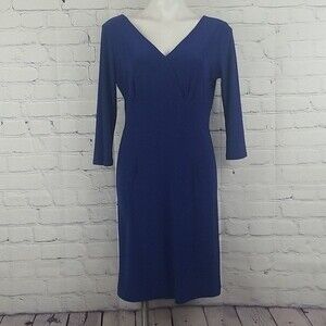 Clara S. Blue long sleeve v-neck dress Size med.